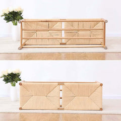 Japandi Backless Oak Bench With Kraft Twine Seat