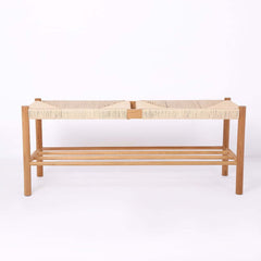 Japandi Backless Oak Bench With Kraft Twine Seat