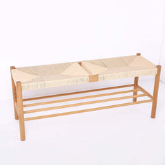 Japandi Backless Oak Bench With Kraft Twine Seat