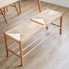 Japandi Backless Oak Bench With Kraft Twine Seat Main Product Image