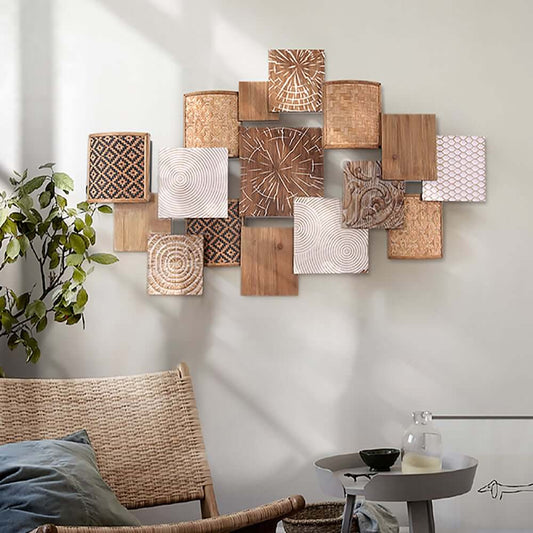 Japandi Bamboo Wall Art – Geometric Wood Decor for Office or Home