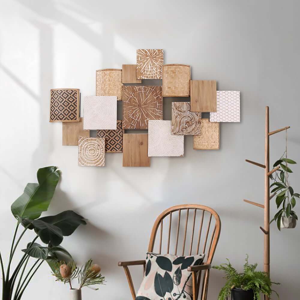 Japandi Bamboo Wall Art – Geometric Wood Decor for Office or Home