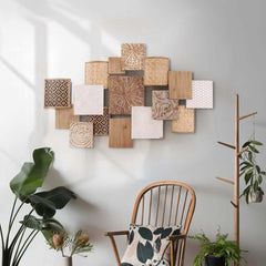 Japandi Bamboo Wall Art – Geometric Wood Decor for Office or Home