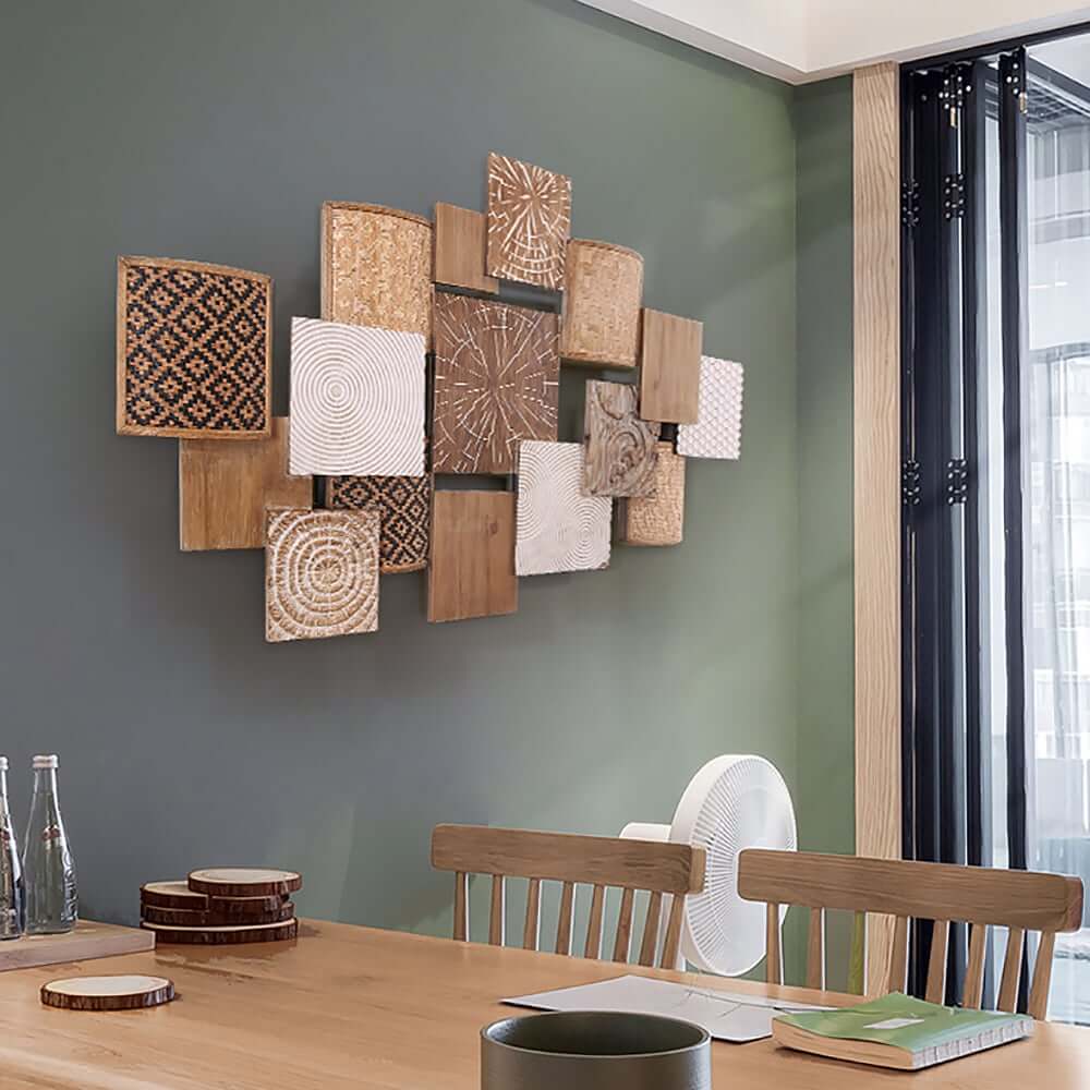 Japandi Bamboo Wall Art – Geometric Wood Decor for Office or Home