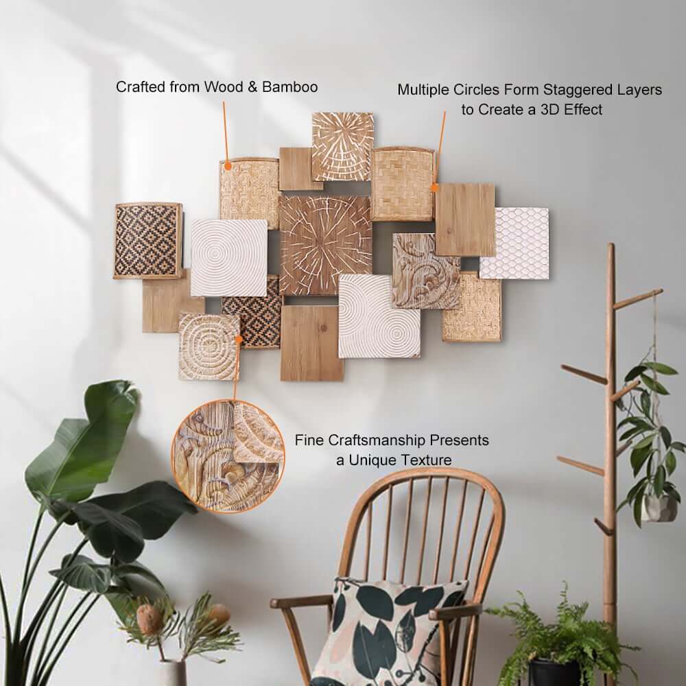 Japandi Bamboo Wall Art – Geometric Wood Decor for Office or Home