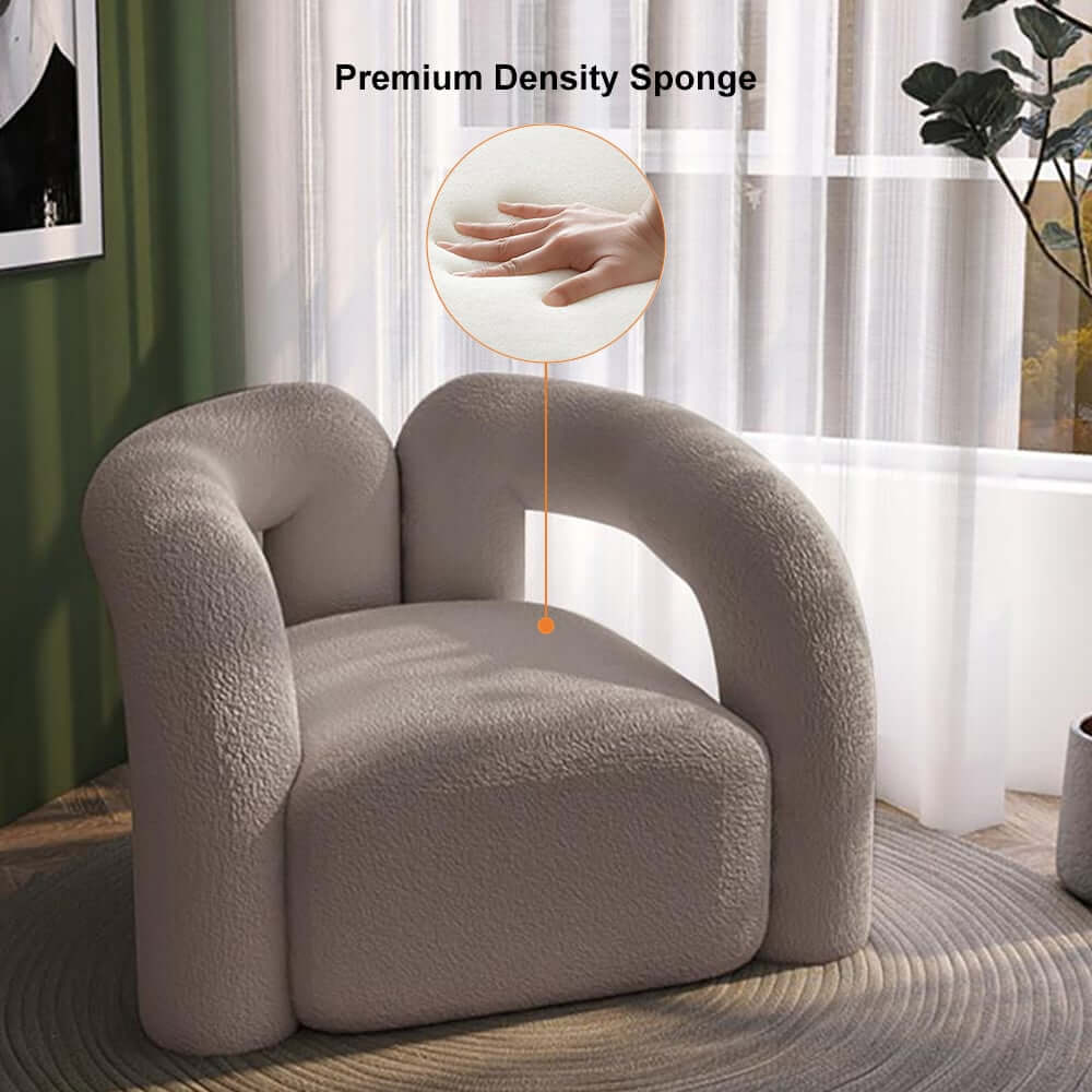 Japandi Barrel Chair With Boucle Upholstery, White