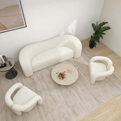 Japandi Barrel Chair With Boucle Upholstery, White