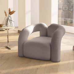 Japandi Barrel Chair With Boucle Upholstery, White