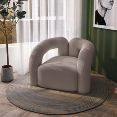 Japandi Barrel Chair With Boucle Upholstery, White