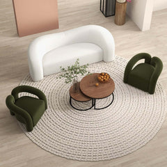 Japandi Barrel Chair With Boucle Upholstery, White