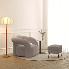 Japandi Barrel Chair With Boucle Upholstery, White