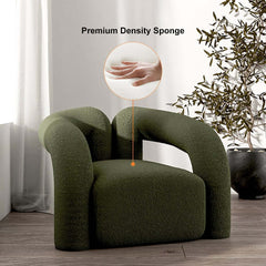 Japandi Barrel Chair With Boucle Upholstery, White