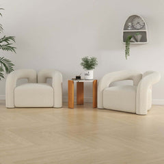 Japandi Barrel Chair With Boucle Upholstery, White