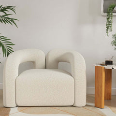 Japandi Barrel Chair With Boucle Upholstery, White