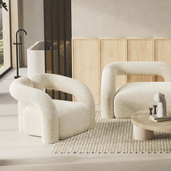 Japandi Barrel Chair With Boucle Upholstery, White