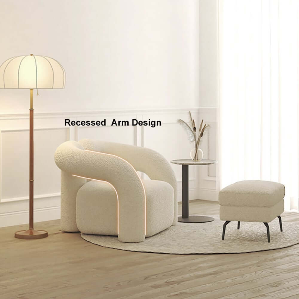 Japandi Barrel Chair With Boucle Upholstery, White