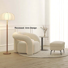 Japandi Barrel Chair With Boucle Upholstery, White