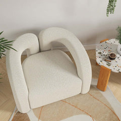 Japandi Barrel Chair With Boucle Upholstery, White