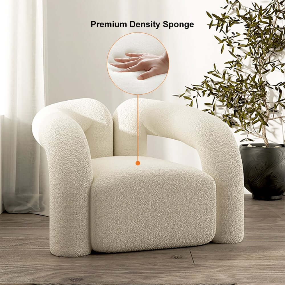 Japandi Barrel Chair With Boucle Upholstery, White