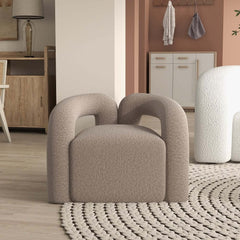 Japandi Barrel Chair With Boucle Upholstery, White