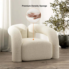 Japandi Barrel Chair With Boucle Upholstery, White