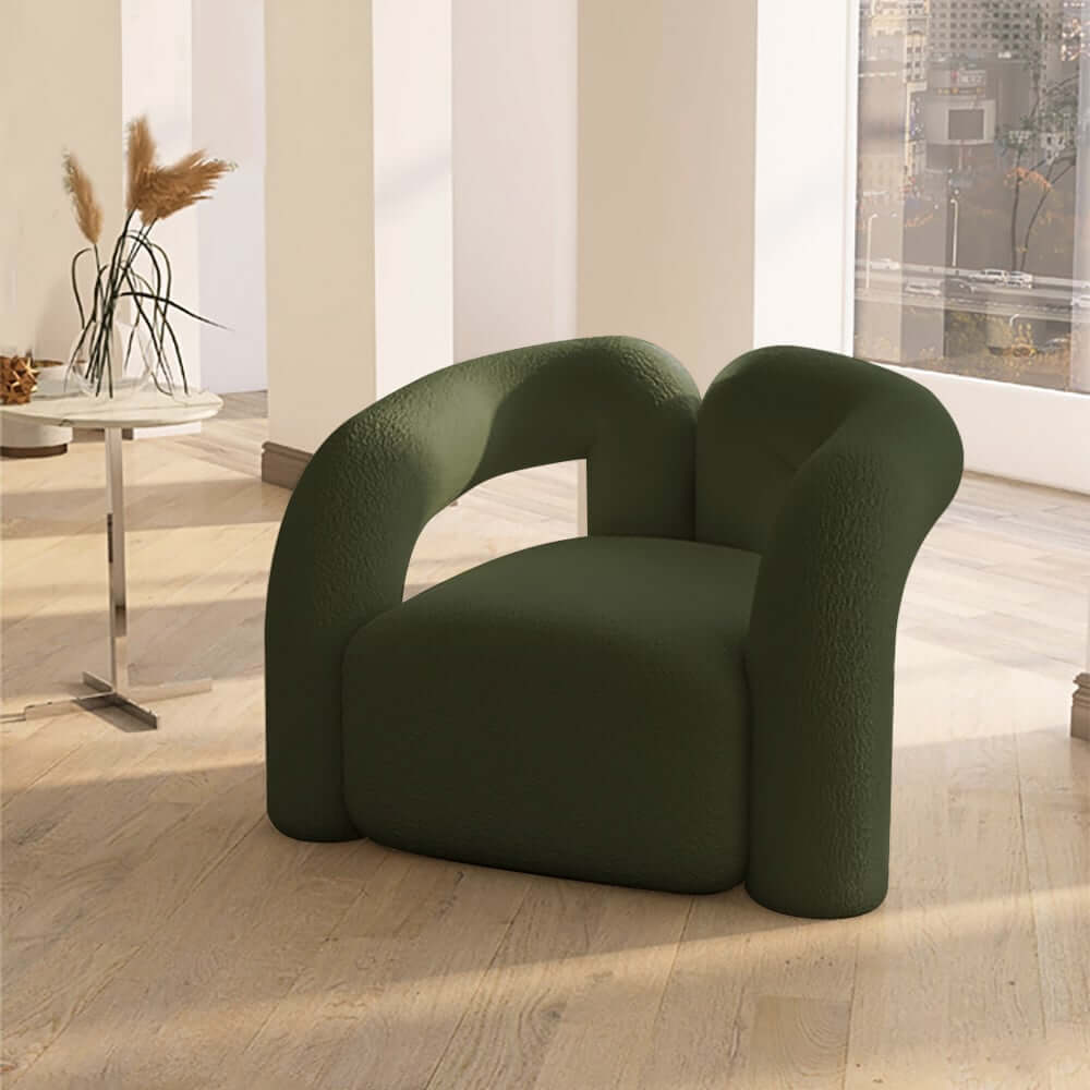 Japandi Barrel Chair With Boucle Upholstery, White