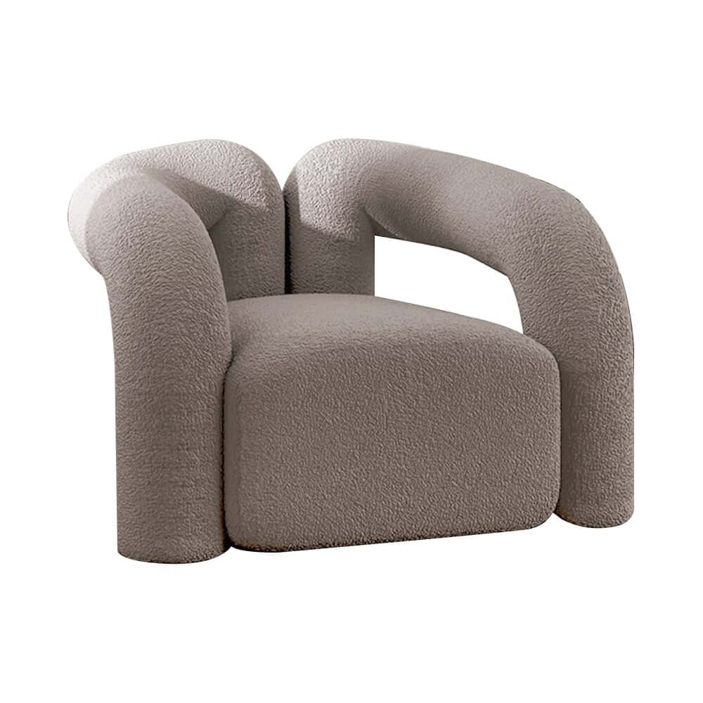 Japandi Barrel Chair With Boucle Upholstery, White
