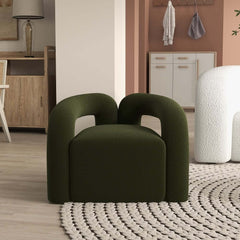 Japandi Barrel Chair With Boucle Upholstery, White