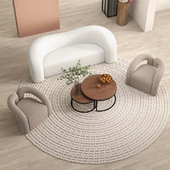 Japandi Barrel Chair With Boucle Upholstery, White