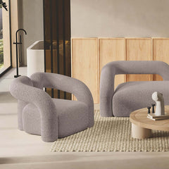 Japandi Barrel Chair With Boucle Upholstery, White