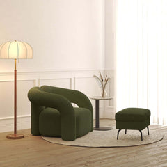 Japandi Barrel Chair With Boucle Upholstery, White
