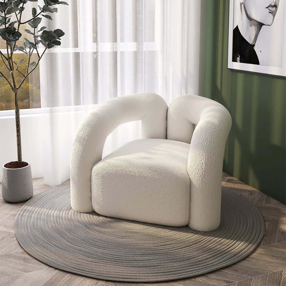 Japandi Barrel Chair With Boucle Upholstery, White