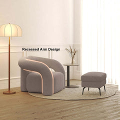 Japandi Barrel Chair With Boucle Upholstery, White