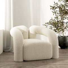 Japandi Barrel Chair With Boucle Upholstery, White