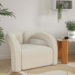 Japandi Barrel Chair With Boucle Upholstery, White