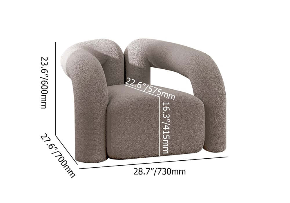 Japandi Barrel Chair With Boucle Upholstery, White Dimensions
