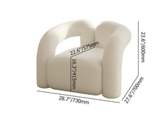 Japandi Barrel Chair With Boucle Upholstery, White Dimensions