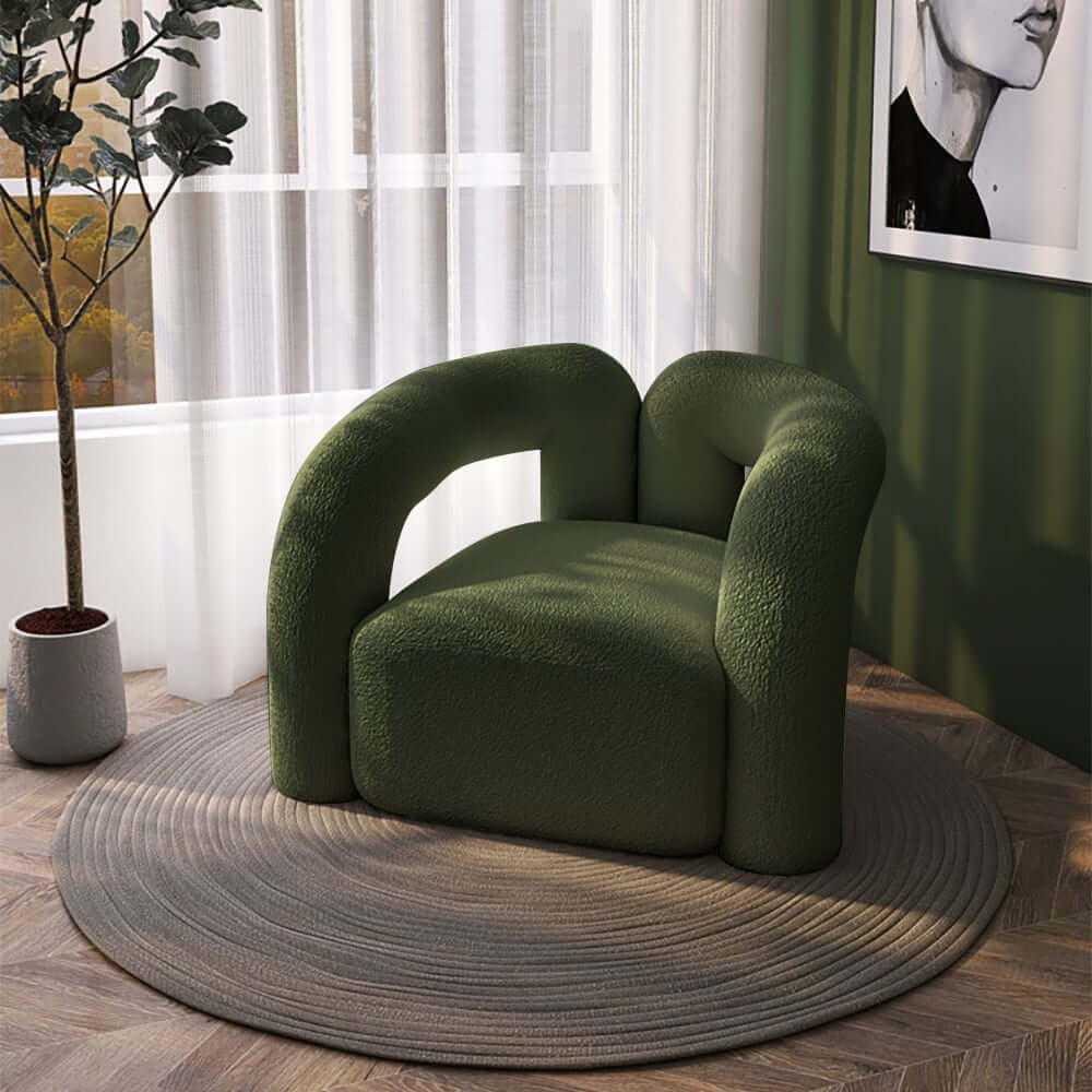 Japandi Barrel Chair With Boucle Upholstery, White Main Product Image