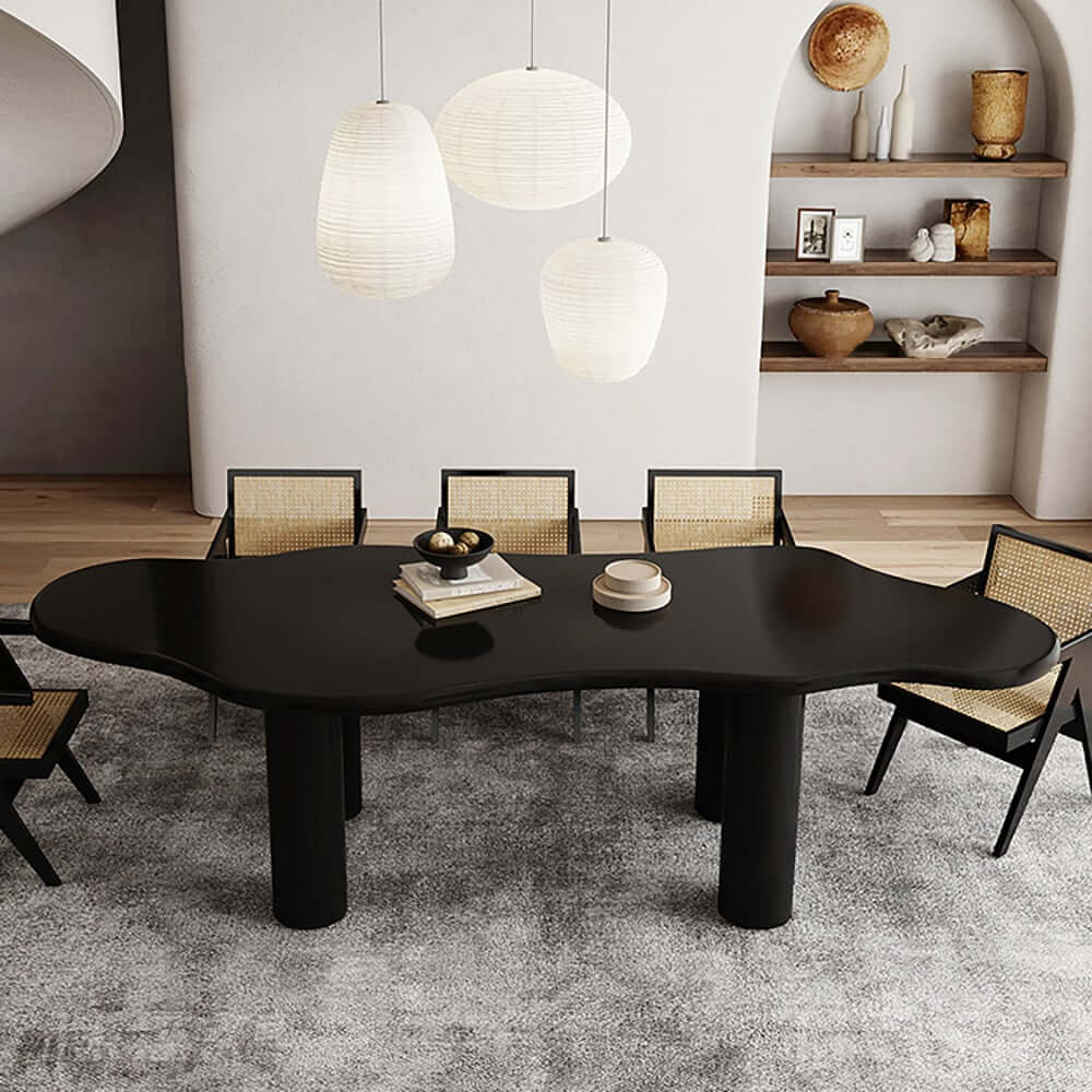 Engineered Table Japandi Black Engineered Wood Dining Table for 6 – Hompkin