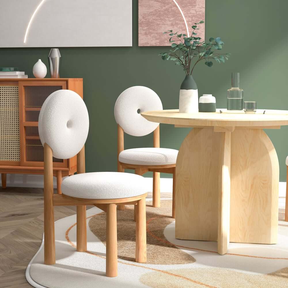 Japandi Boucle Side Chair With Solid Wood Frame