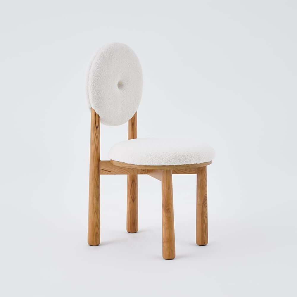 Japandi Boucle Side Chair With Solid Wood Frame