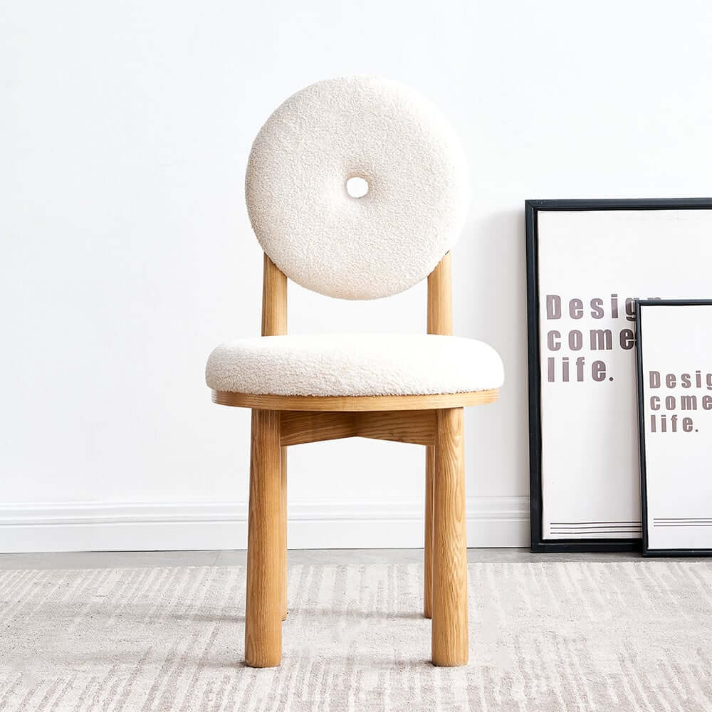 Japandi Boucle Side Chair With Solid Wood Frame