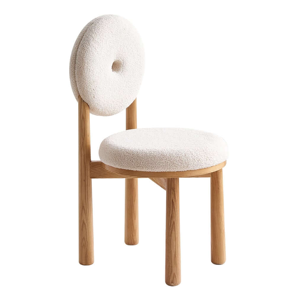 Japandi Boucle Side Chair With Solid Wood Frame