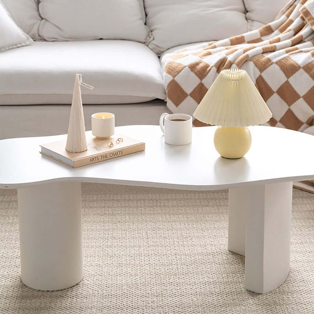 Japandi Cloud Shape Coffee Table, Engineered Wood, White