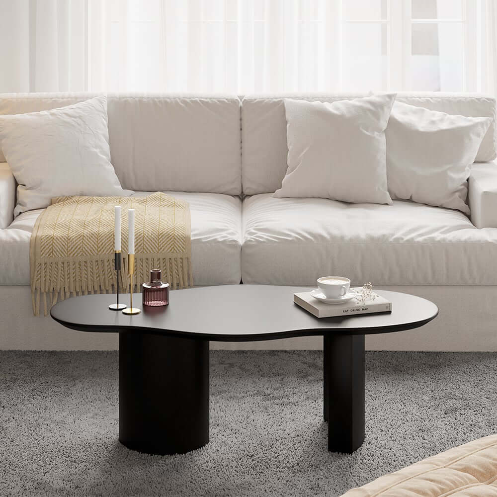 Japandi Cloud Shape Coffee Table, Engineered Wood, White