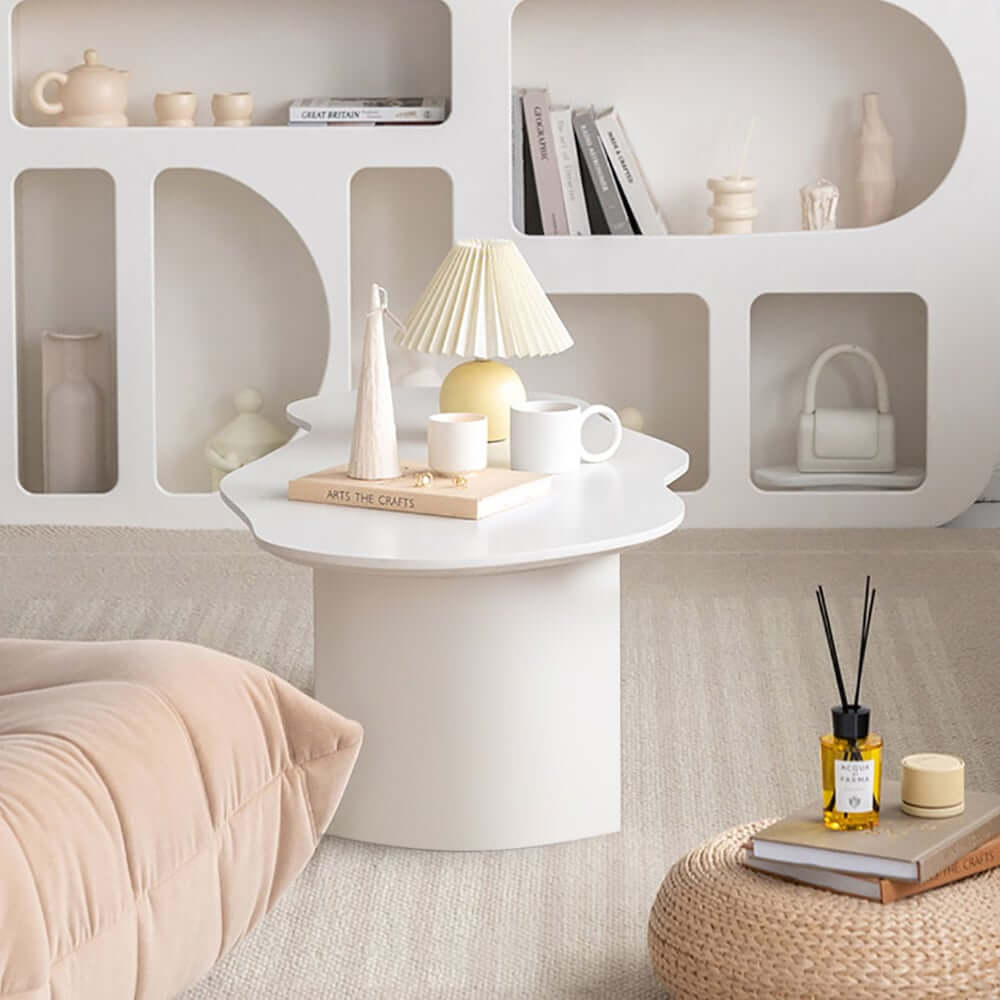Japandi Cloud Shape Coffee Table, Engineered Wood, White