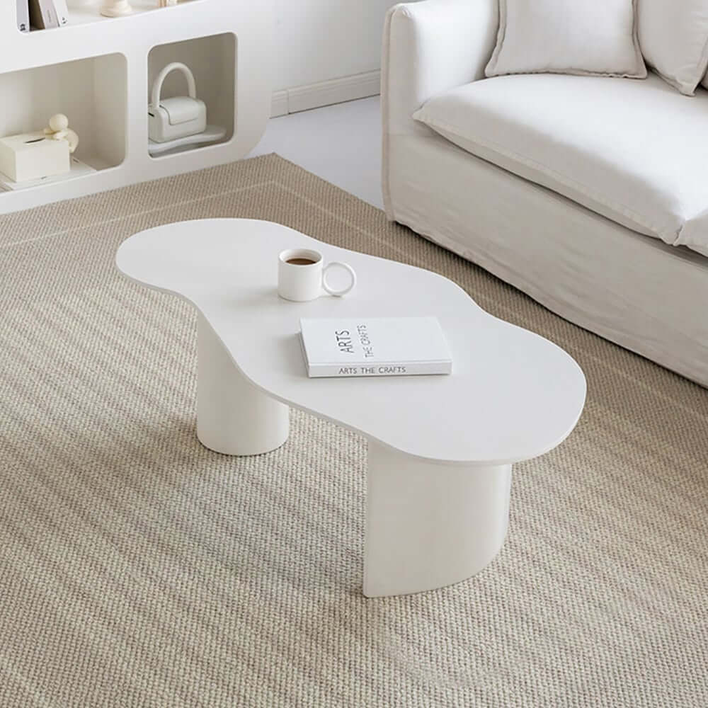 Japandi Cloud Shape Coffee Table, Engineered Wood, White