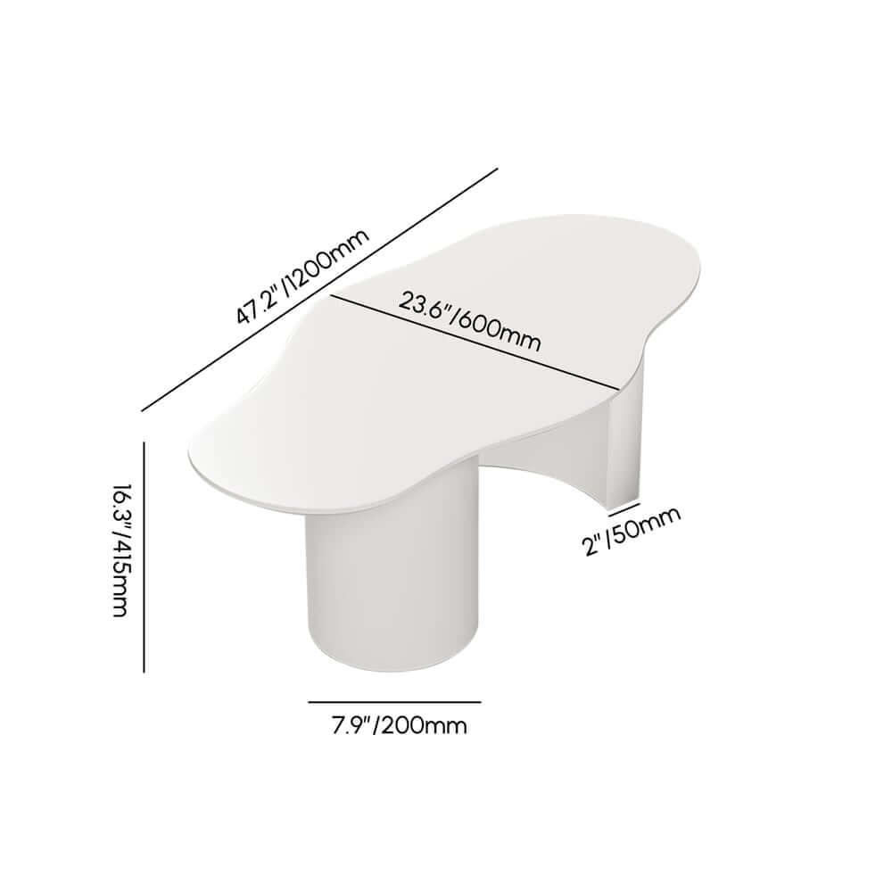 Japandi Cloud Shape Coffee Table, Engineered Wood, White Dimensions