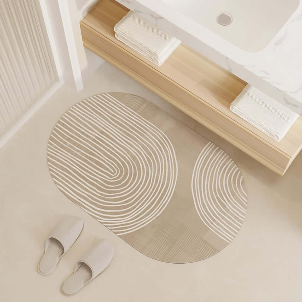 Japandi Diatom Mud Bath Rug Set of 4 in Oats Abstract Design