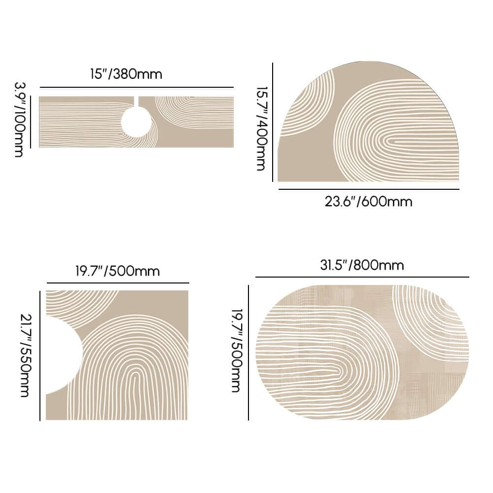 Japandi Diatom Mud Bath Rug Set of 4 in Oats Abstract Design Dimensions